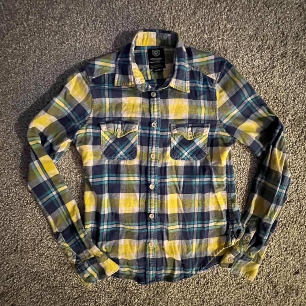 American Eagle Outfitters Plaid Shirt💛🩵💚